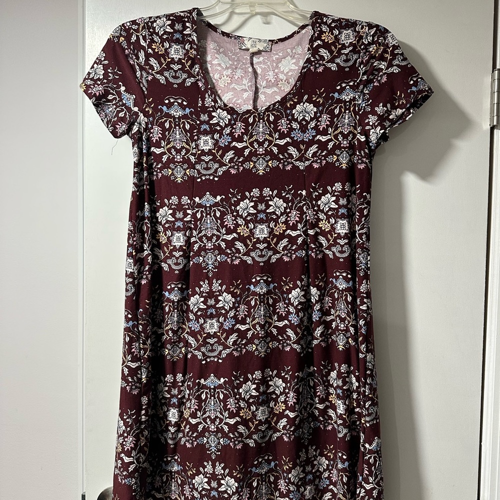 Pink Rose Burgundy Floral Dress